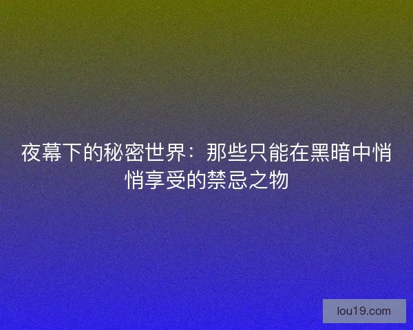 夜幕下的秘密世界：那些只能在黑暗中悄悄享受的禁忌之物